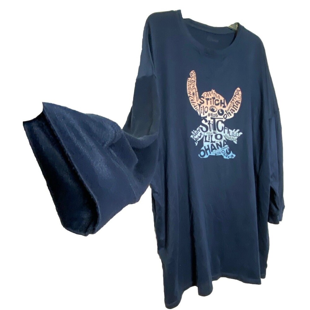Disney PJ Sleep Shirt Gown 3/4 Sleeve Blue Adult XL Lilo & Stitch Ohana - Picture 4 of 13